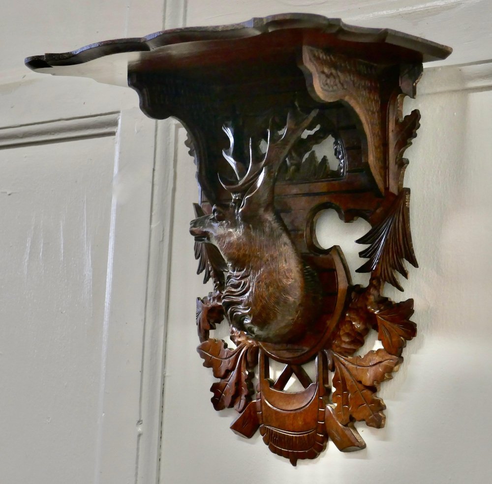 Black Forest Carved Wall Bracket Shelf, 1940s for sale at Pamono