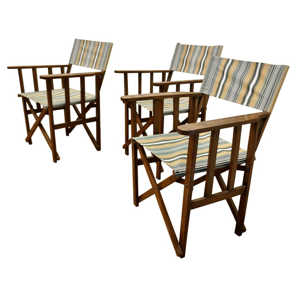 Edwardian Canvas Directors Chairs, 1950s, Set of 3 for sale at Pamono