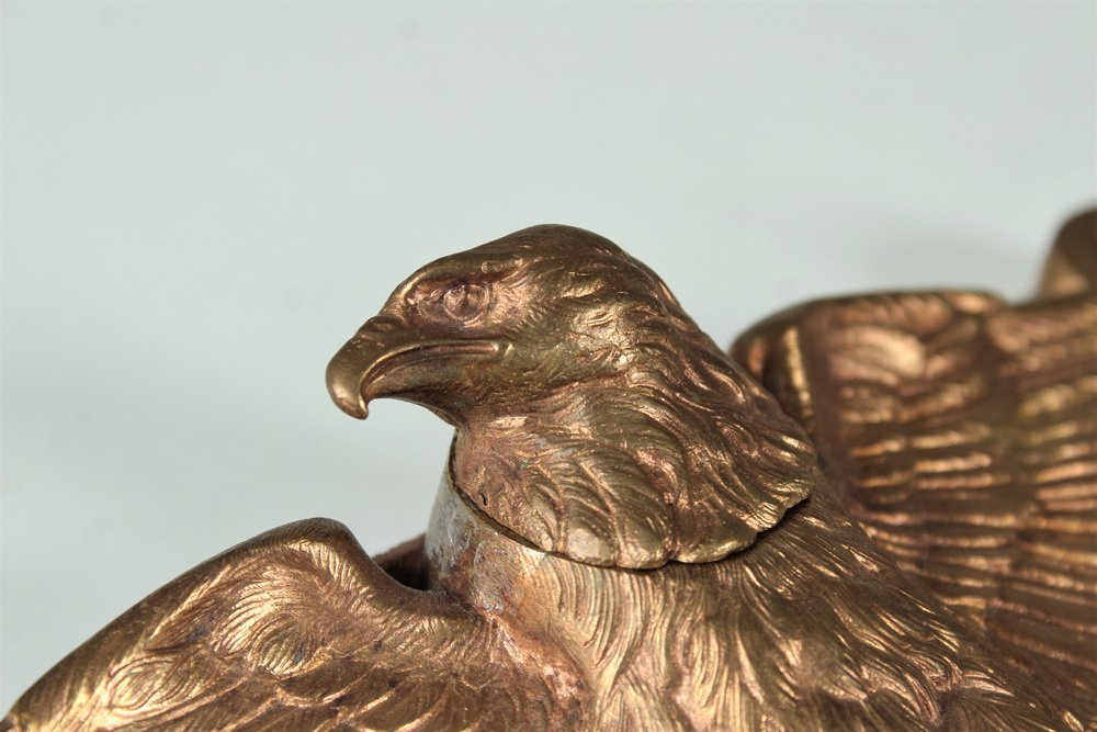 Antique Bald Eagle Inkwell in Gilded Bronze by Frecourt, 1890s for sale at Pamono