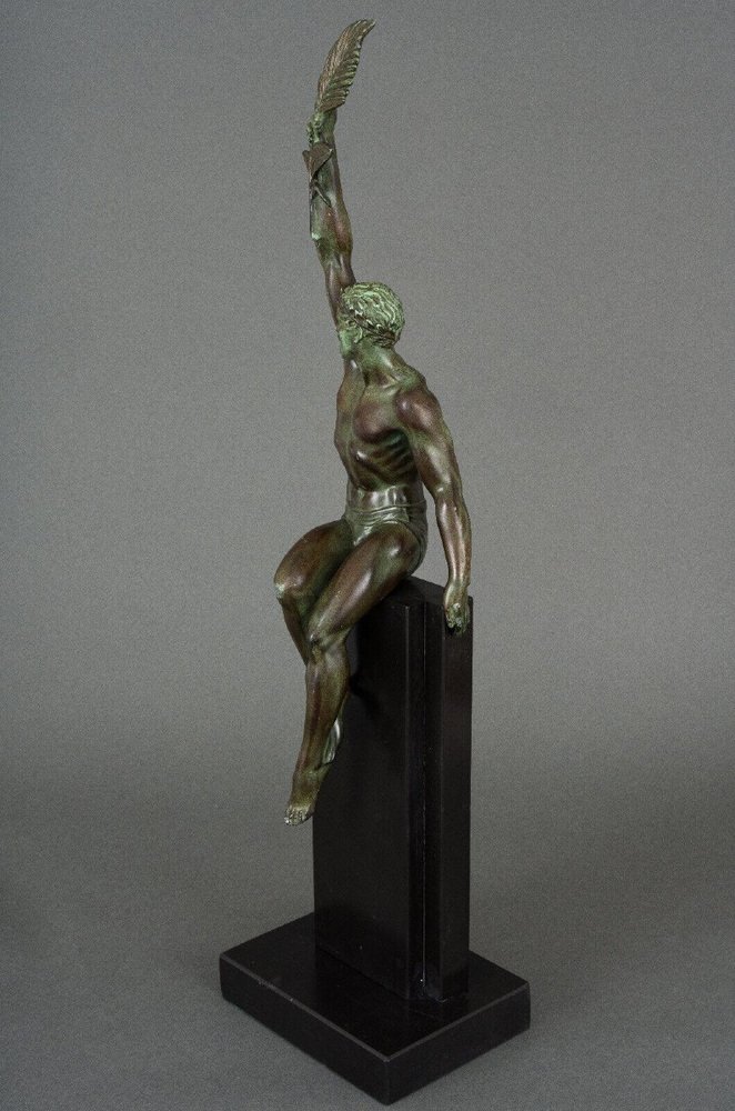 Art Deco Black Marble Base Sculpture by Max Le Verrier Gloire, 1930s