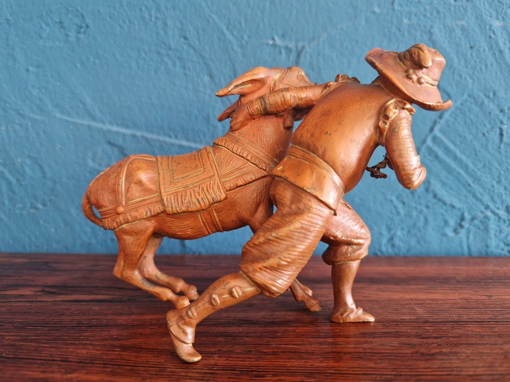 Bronze Man with Stubborn Donkey Figurine, 1920s for sale at Pamono