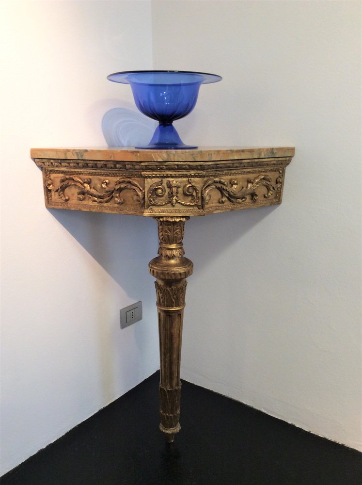 Carved and Gilded Wooden Corner Console Table for sale at Pamono