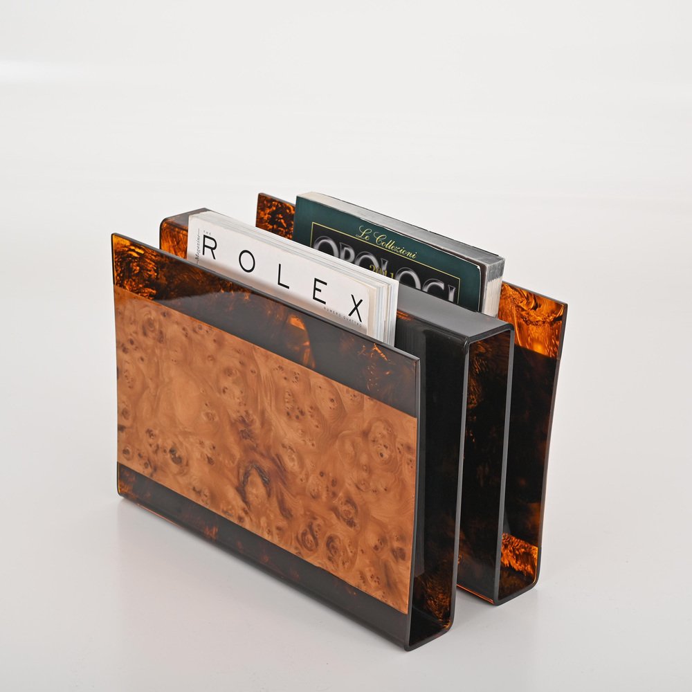 Mid-Century Faux Tortoiseshell Magazine Rack in Acrylic glass and Briar ...