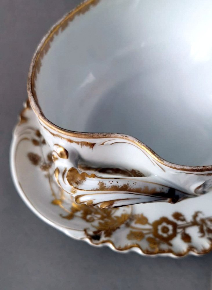 Französische Soße aus weißem Porzellan mit Goldverzierung von Haviland
