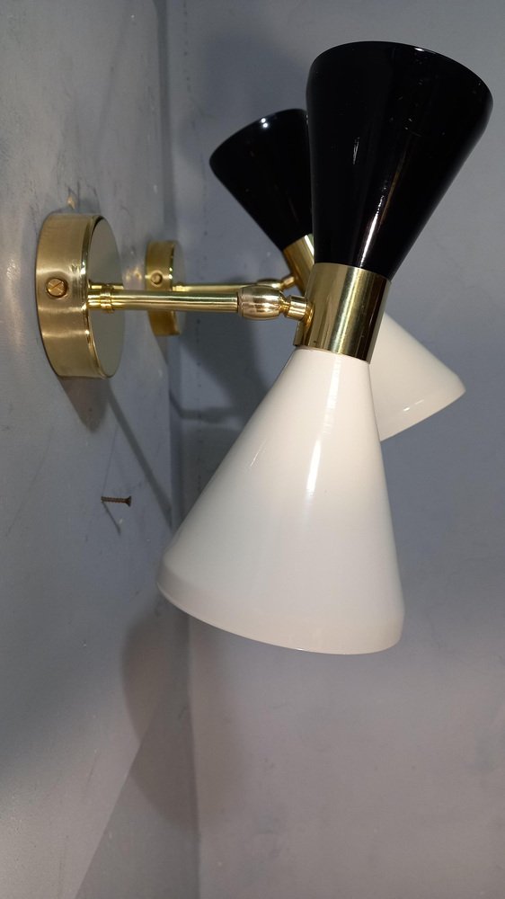 Black and White Cone Wall Lights, 2000s, Set of 2 for sale at Pamono