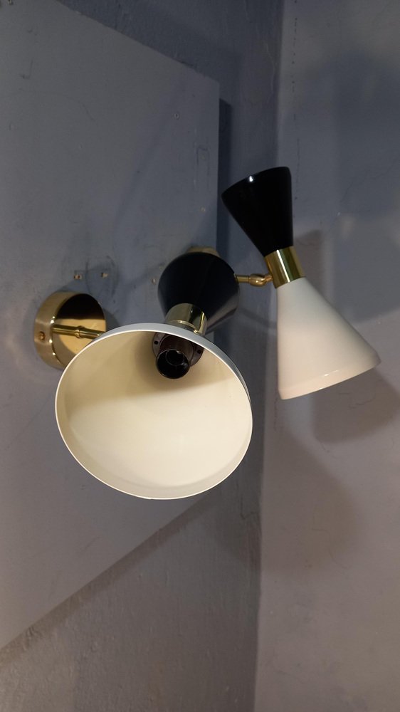 Black and White Cone Wall Lights, 2000s, Set of 2 for sale at Pamono