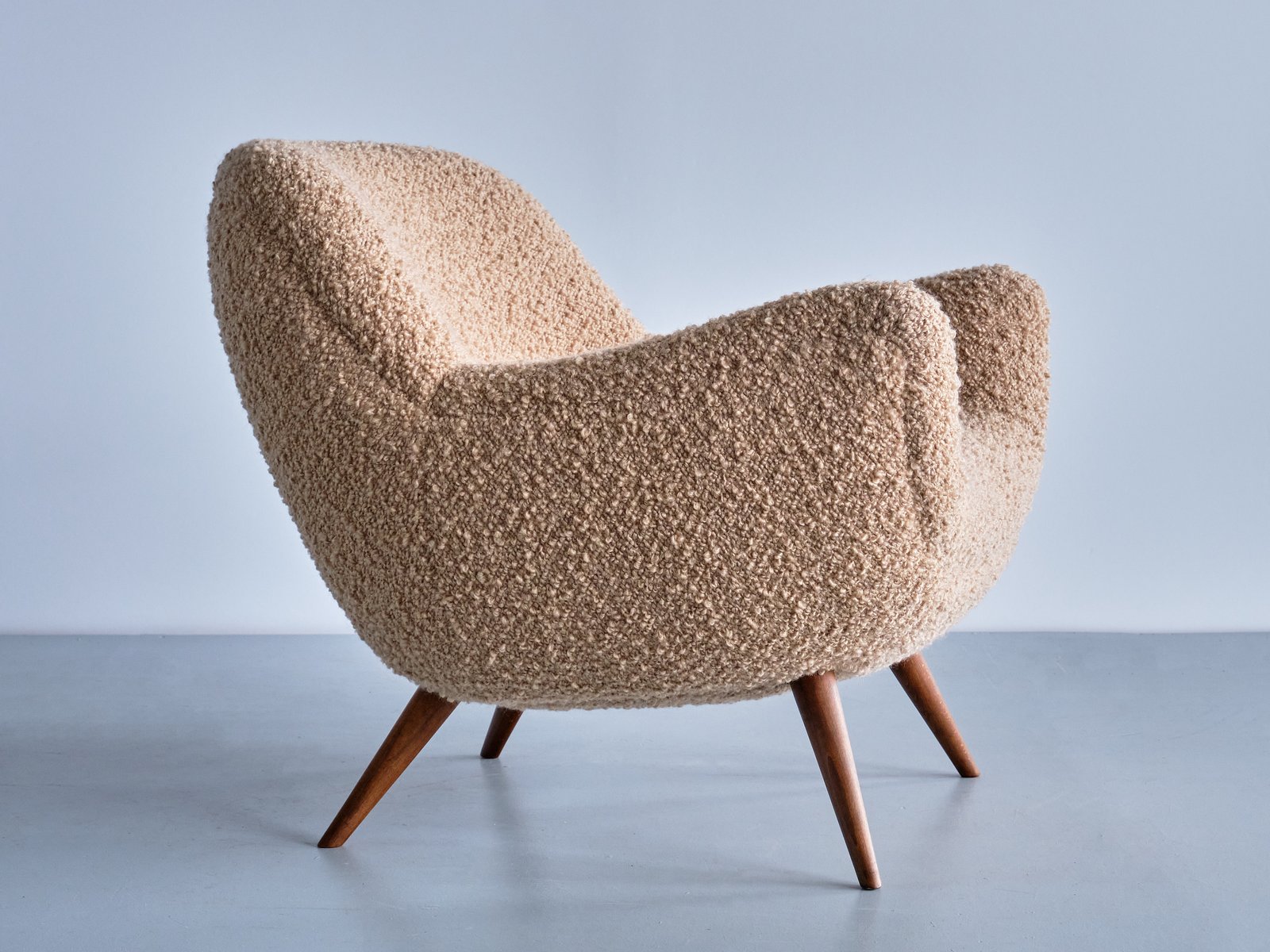 German Armchair in Pierre Frey Bouclé and Beech by Gustav Bergmann