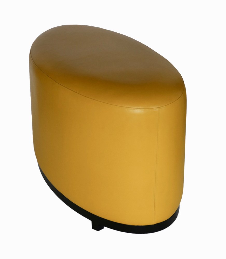 Large Oval FullGrained Leather Ottoman for sale at Pamono