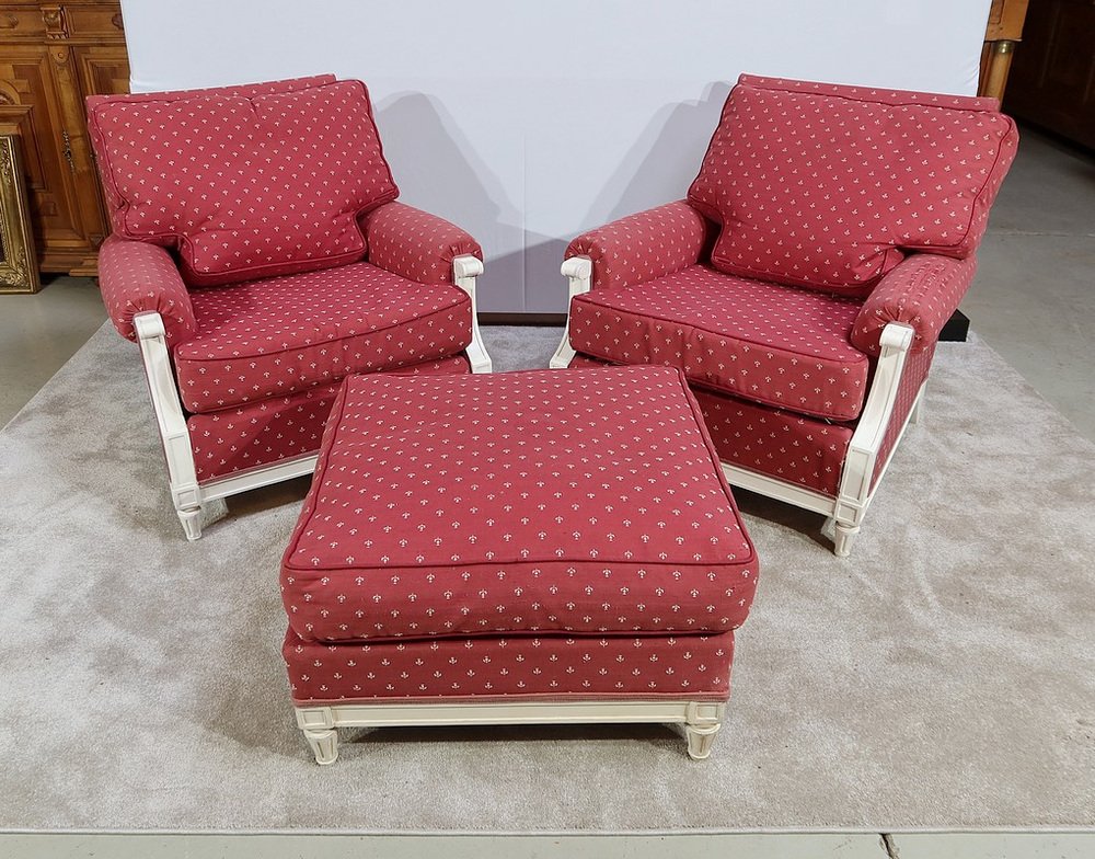Large Chairs with Ottoman in Louis XVI Style, Set of 3 for sale at Pamono