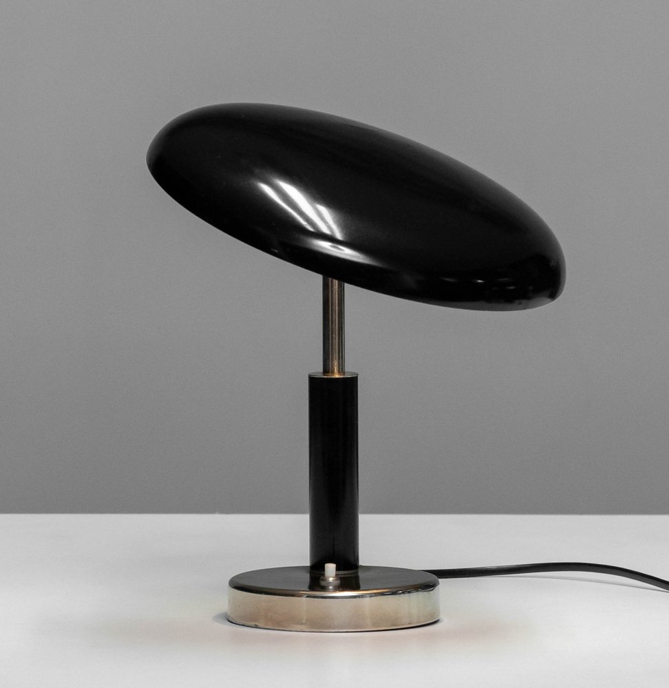 Art Deco Desk Lamp in Chrome with Fixed Tilted Black Lacquered Shade
