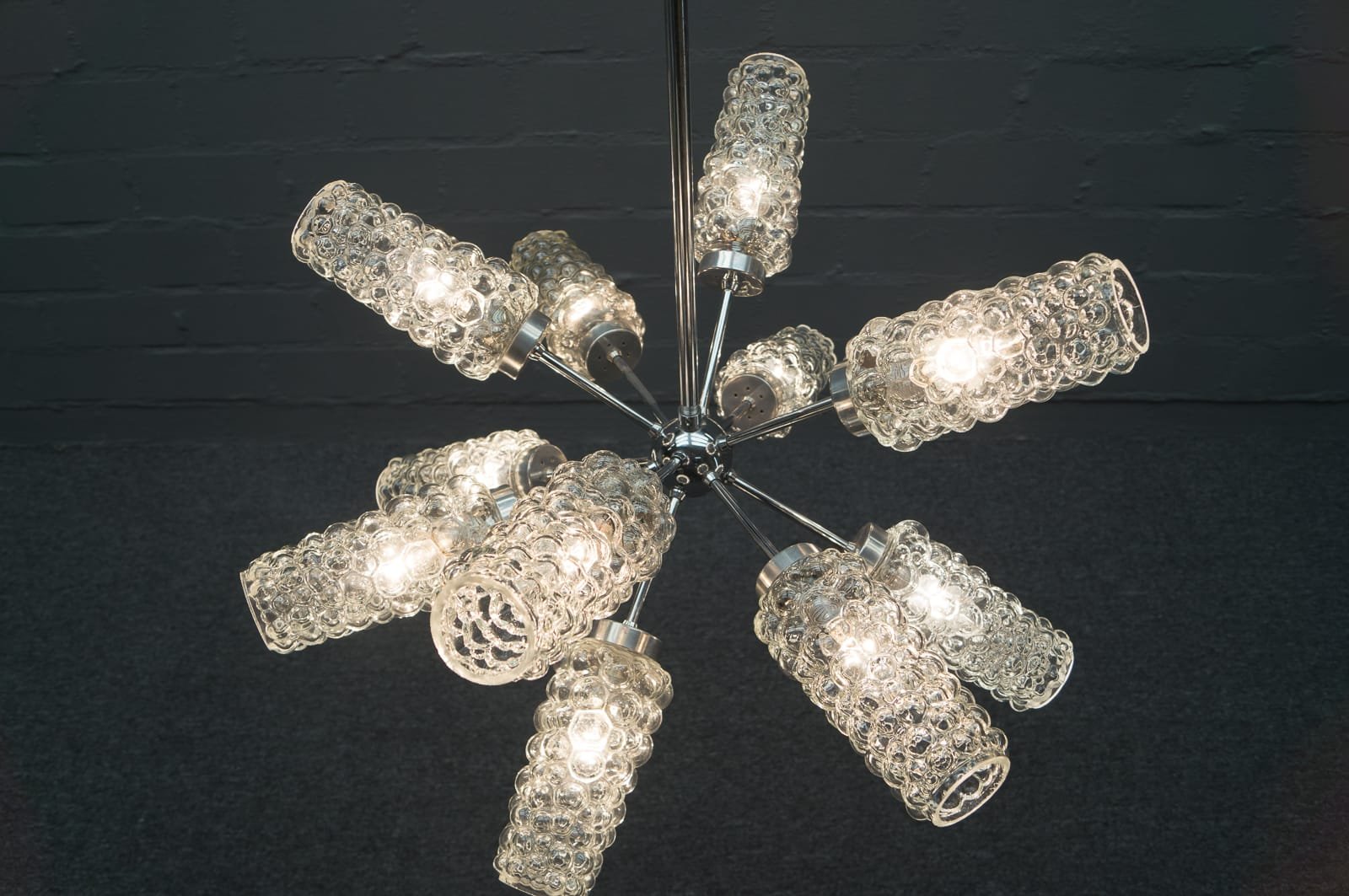 Sputnik Lampe mit 12 Leuchten aus Luftblasenglas, 1970er ...