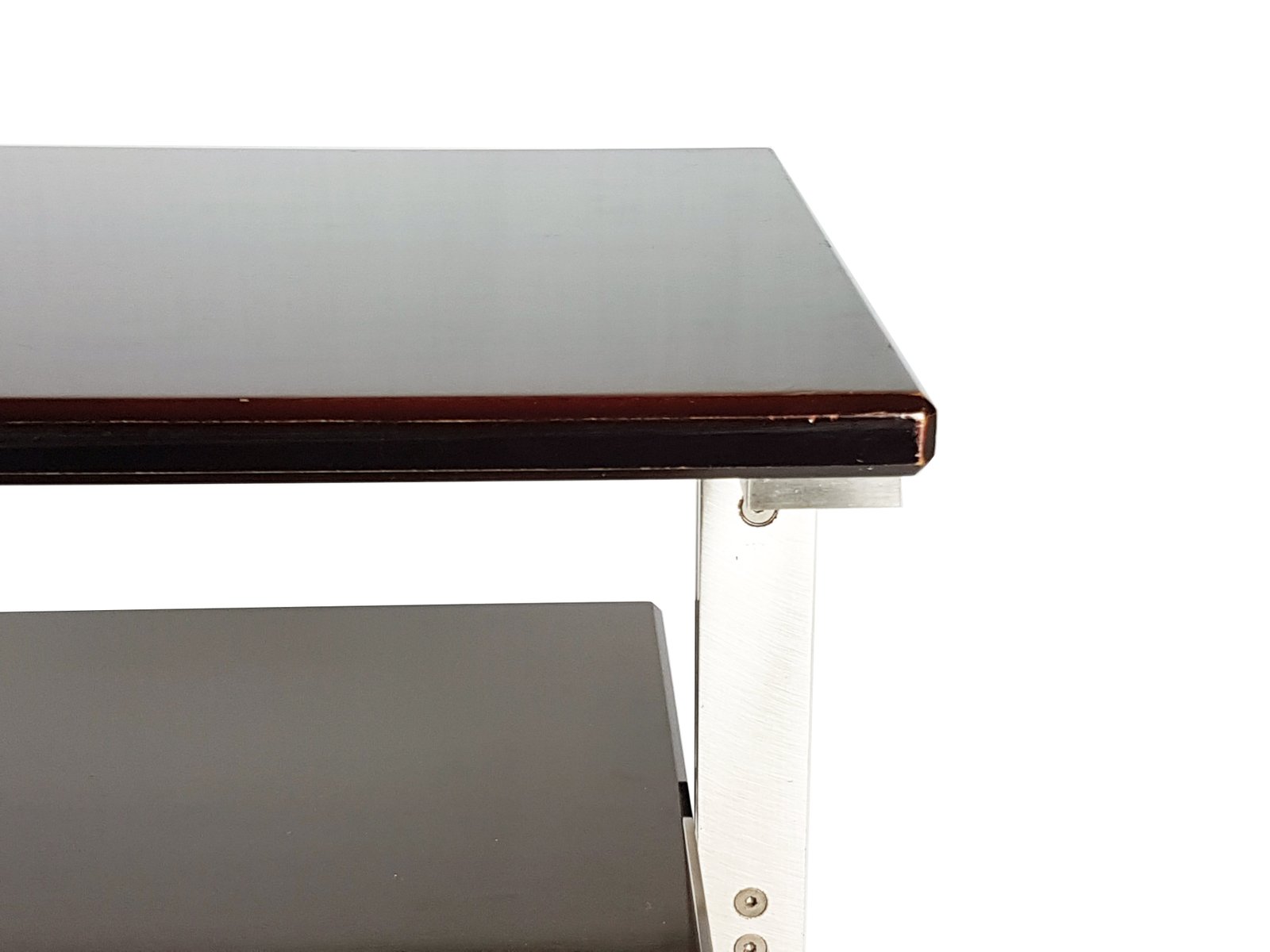 Brushed Steel & Stained Wood TV Trolley attributed to Giulio Moscatelli