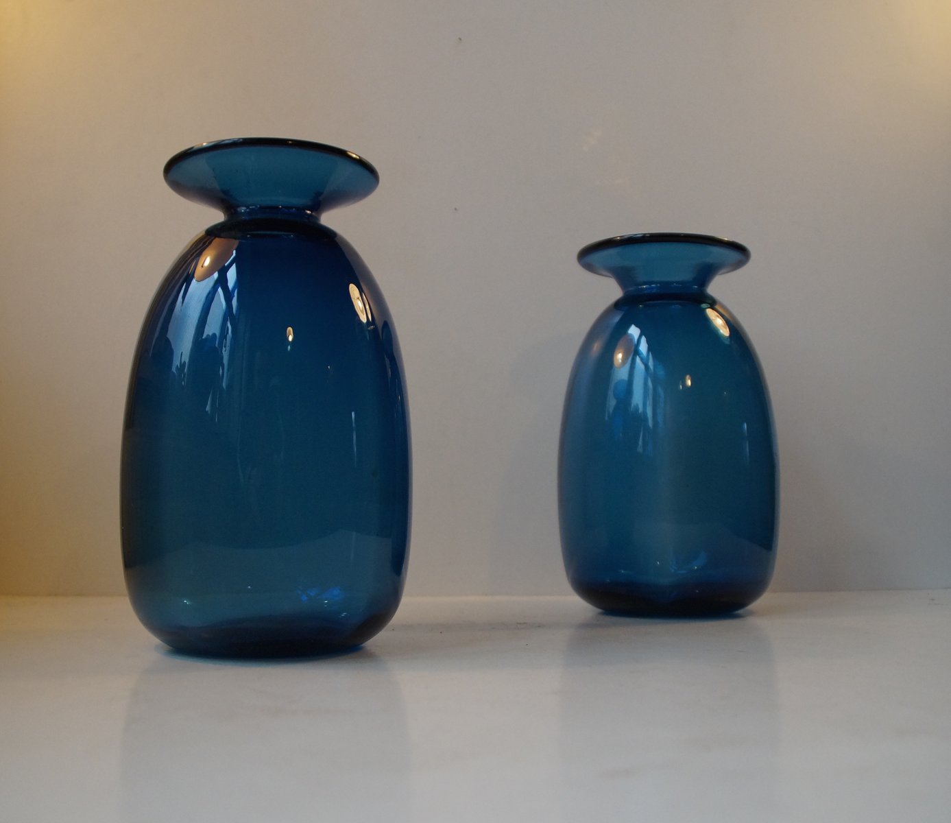 Danish Blue Capri Glass Vases by Jacob E. Bang for Holmegaard, 1960s