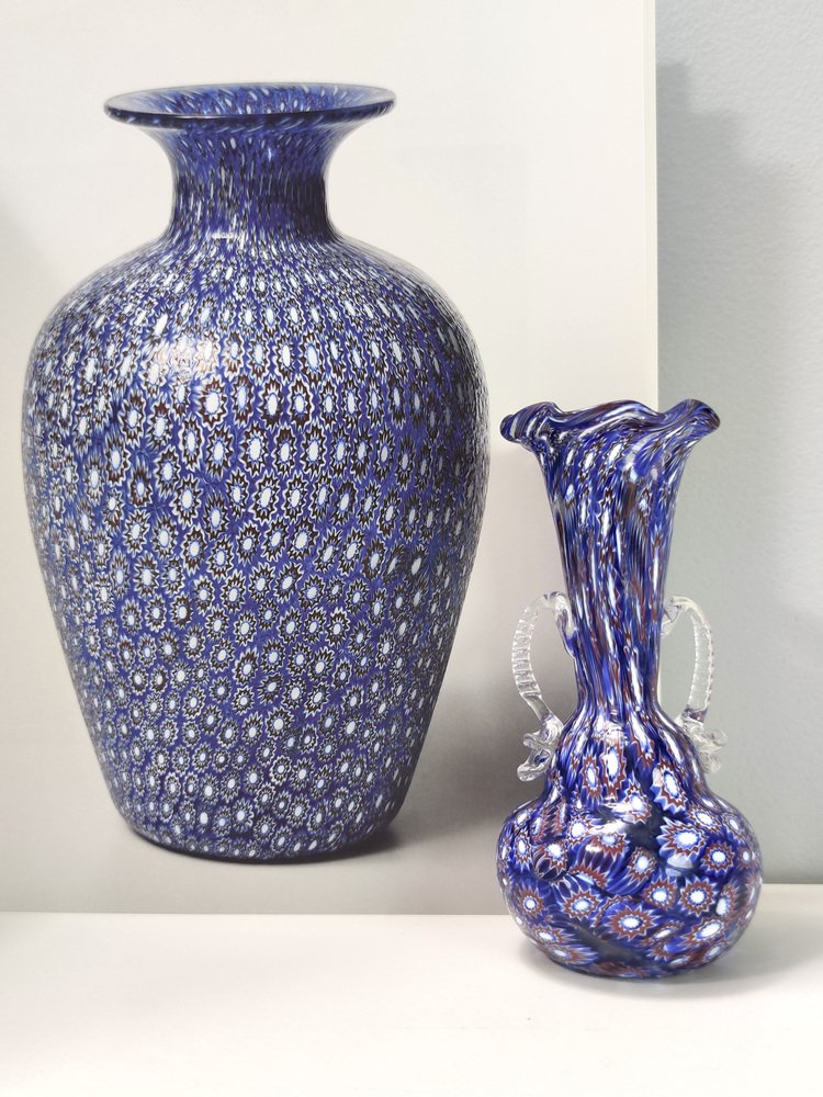 Vase En Verre De Murano Bleu Modèle 'Vagues' - Tammaro Home, Hauteur 33 Cm, Neuf
