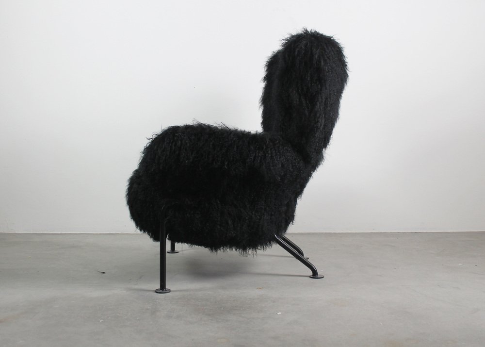 Pl19 Black Mongolian Wool Pl19 Armchair by Franco Albini for Poggi, Italy ...