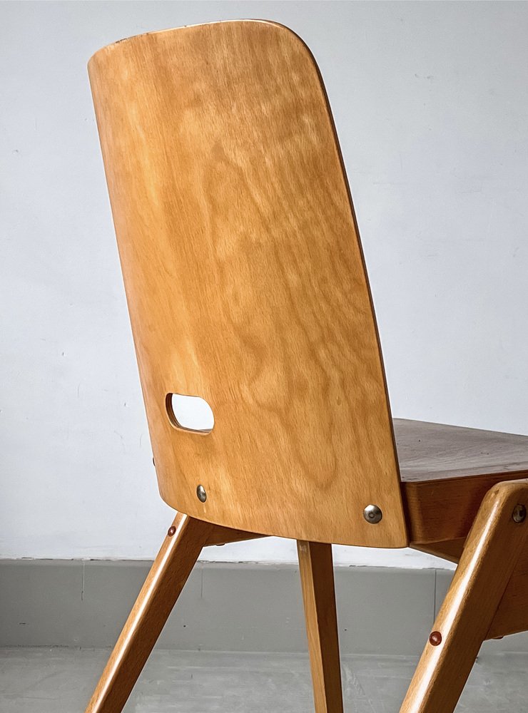 Beech and Plywood Stackable Chairs by Roland Rainer, Set of 4 for sale