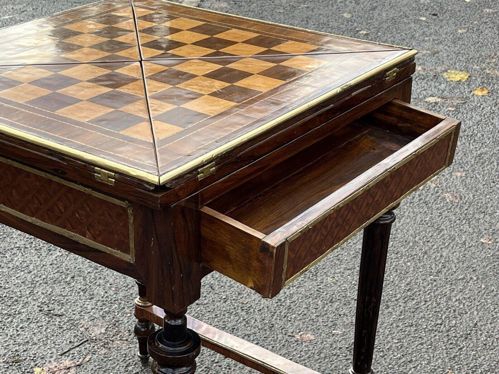 Games Table with Inlaid Chess Top and Opening Card Playing Area. for