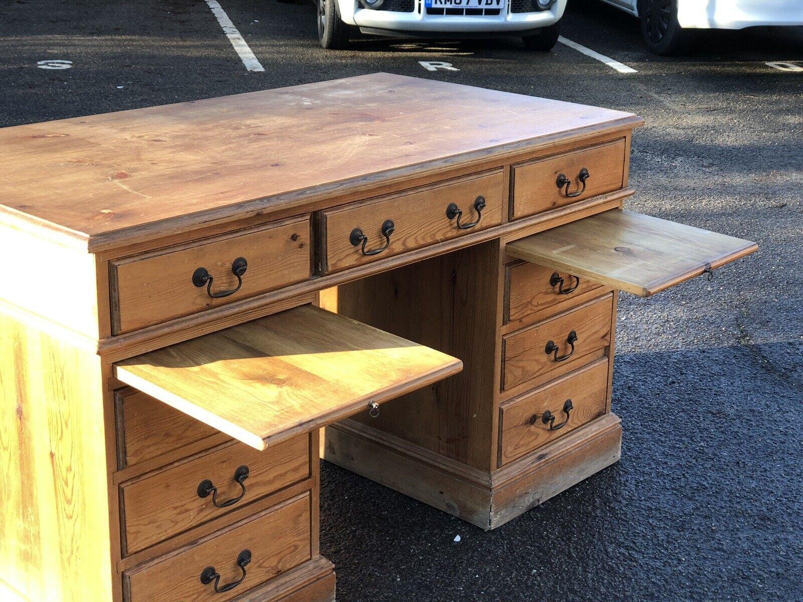 Vintage Pedestal Pine Desk for sale at Pamono