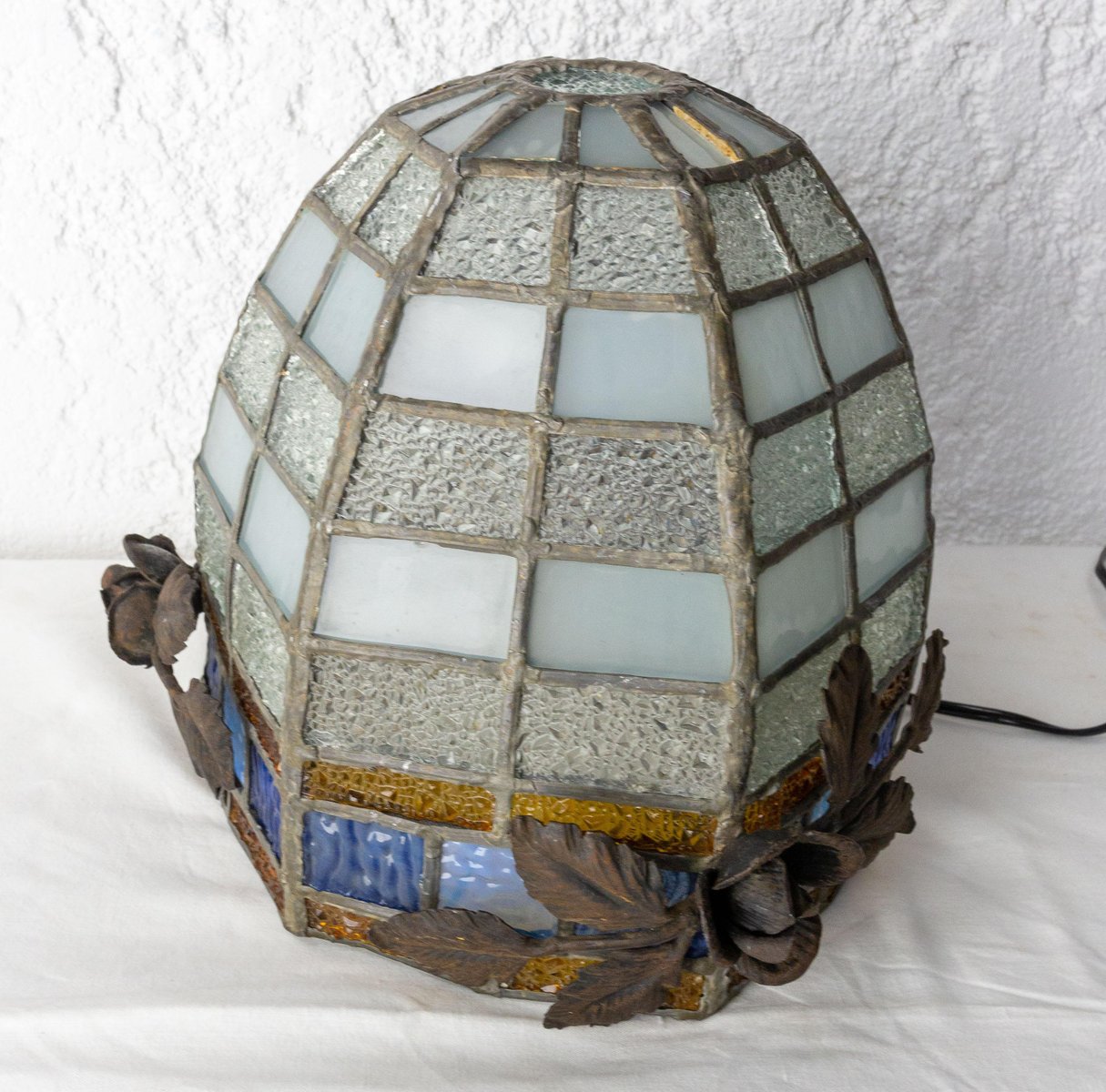 Französische Art Deco Deckenlampe aus Blei &amp; Strukturglas, 1930er bei ...