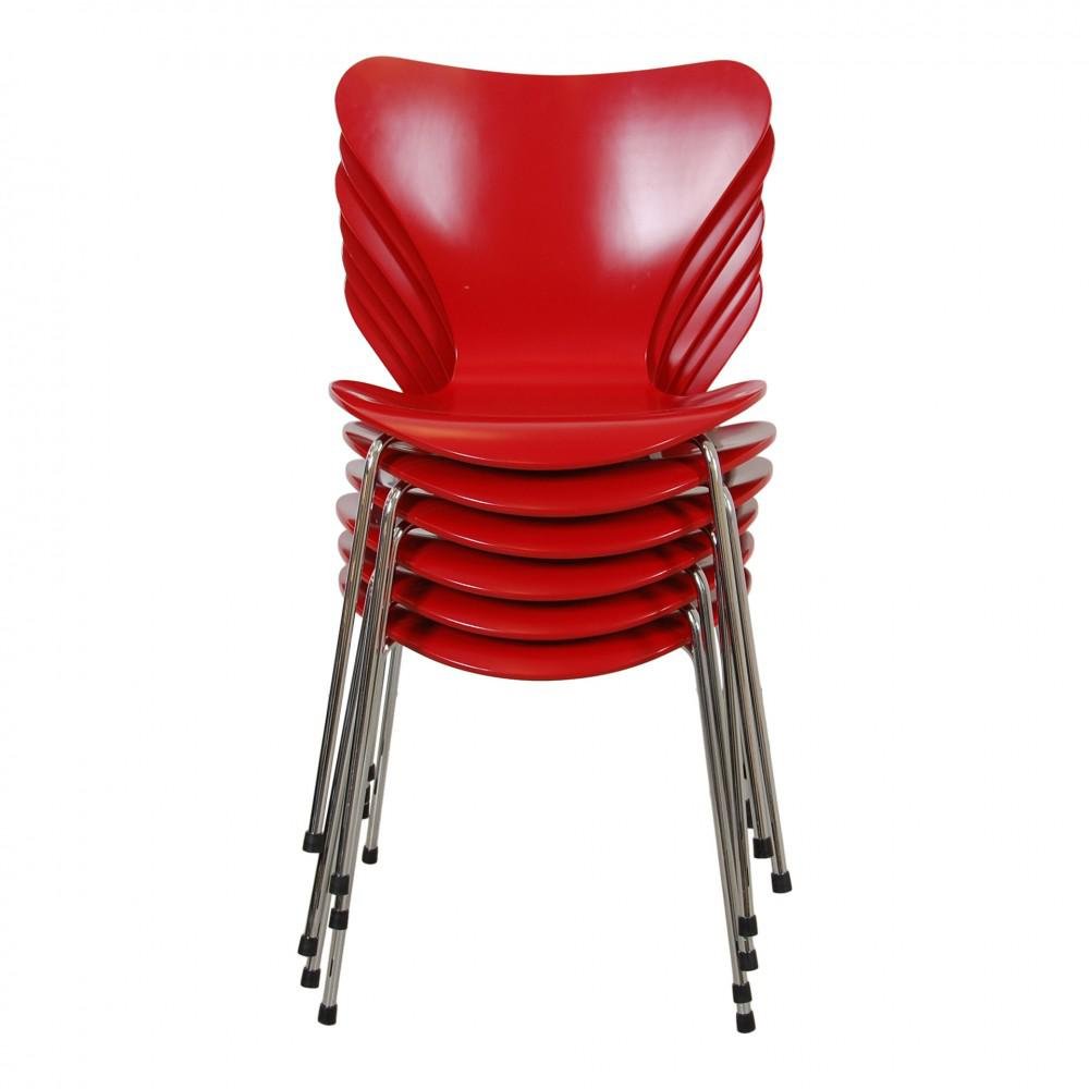 Red Chairs by Arne Jacobsen for Fritz Hansen, 2000s, Set of 6 for sale