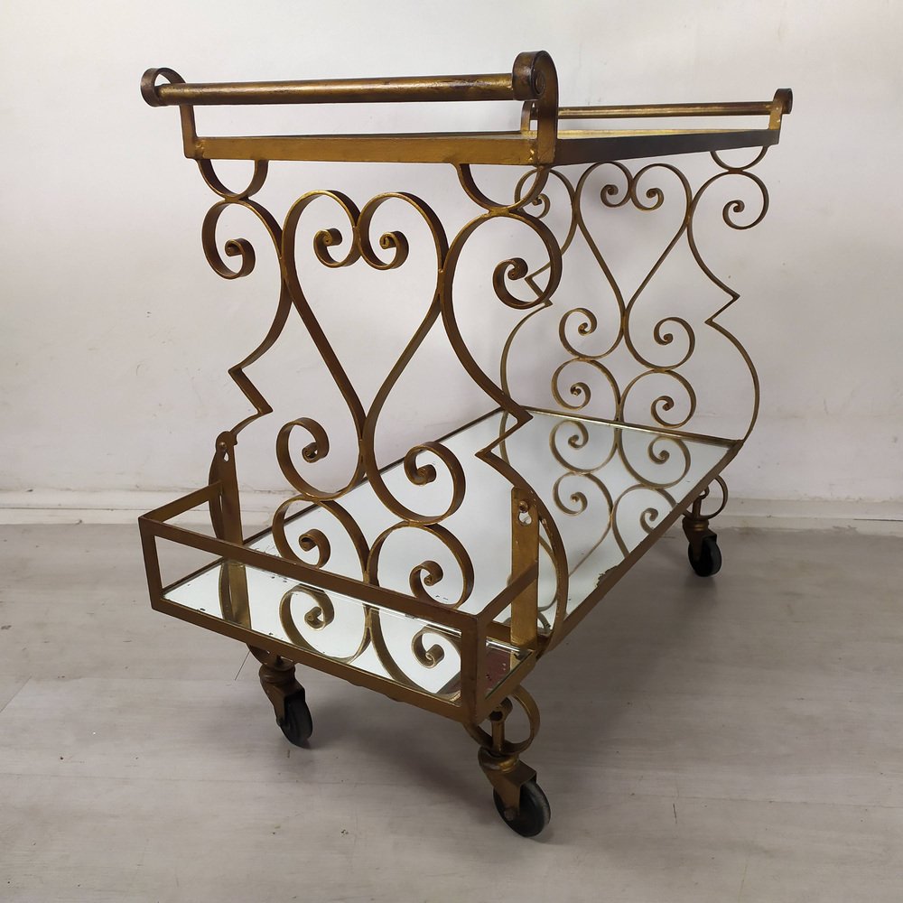 Gold Mirror Bar Cart, 1940s for sale at Pamono
