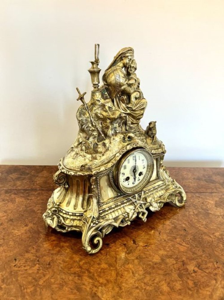 Antique Victorian Ornate Brass Mantle Clock, 1860 for sale at Pamono