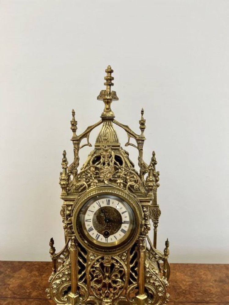 Victorian Ornate Brass Mantle Clock, 1880s for sale at Pamono