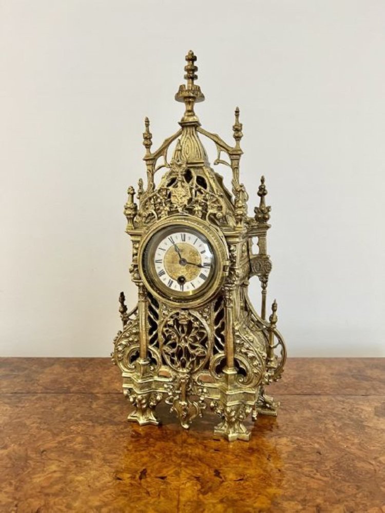 Victorian Ornate Brass Mantle Clock, 1880s for sale at Pamono
