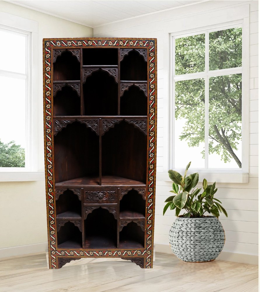 Corner Shelf Cabinet in Hand-Carved Wood for sale at Pamono