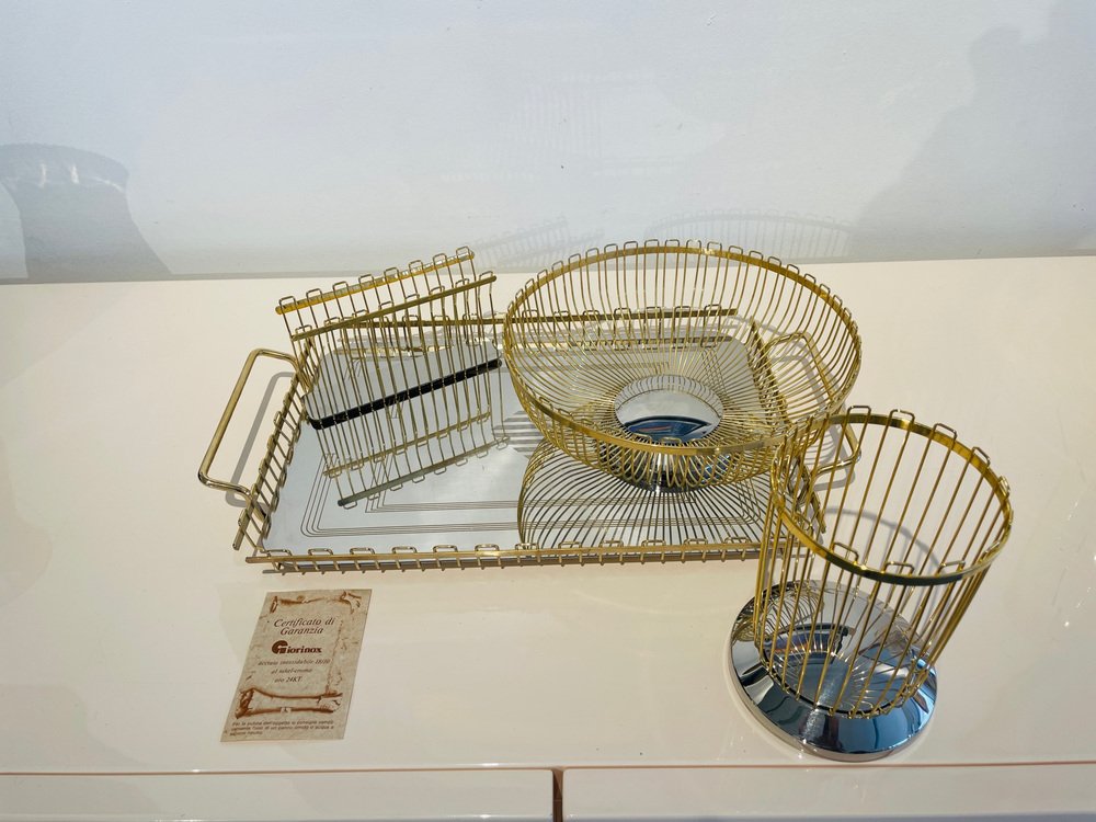 Vintage Hollywood Regency Giorinox Gold Plated Cutlery and Basket ...