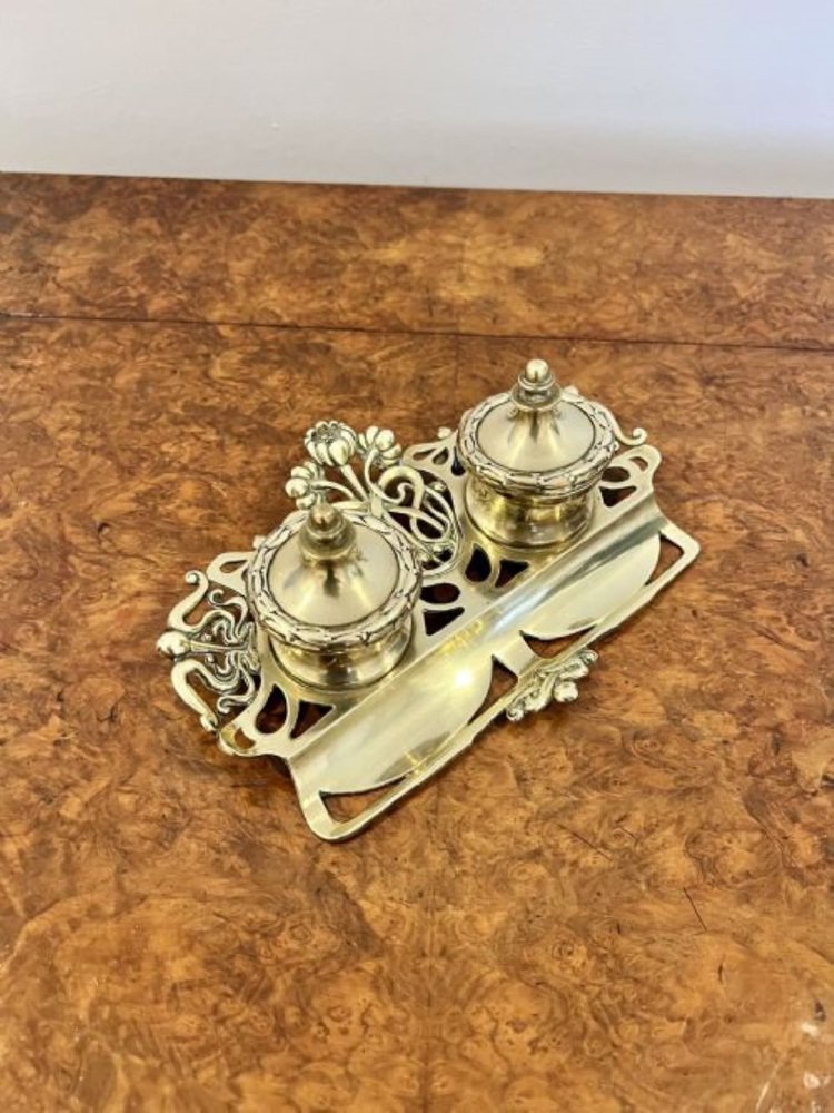 Antique Victorian Ornate Brass Inkwell, 1880s for sale at Pamono