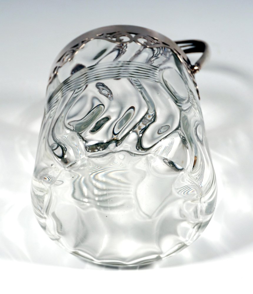 Art Deco Glass Ice Bucket with Silver Mount from Kattner & Co Vienna