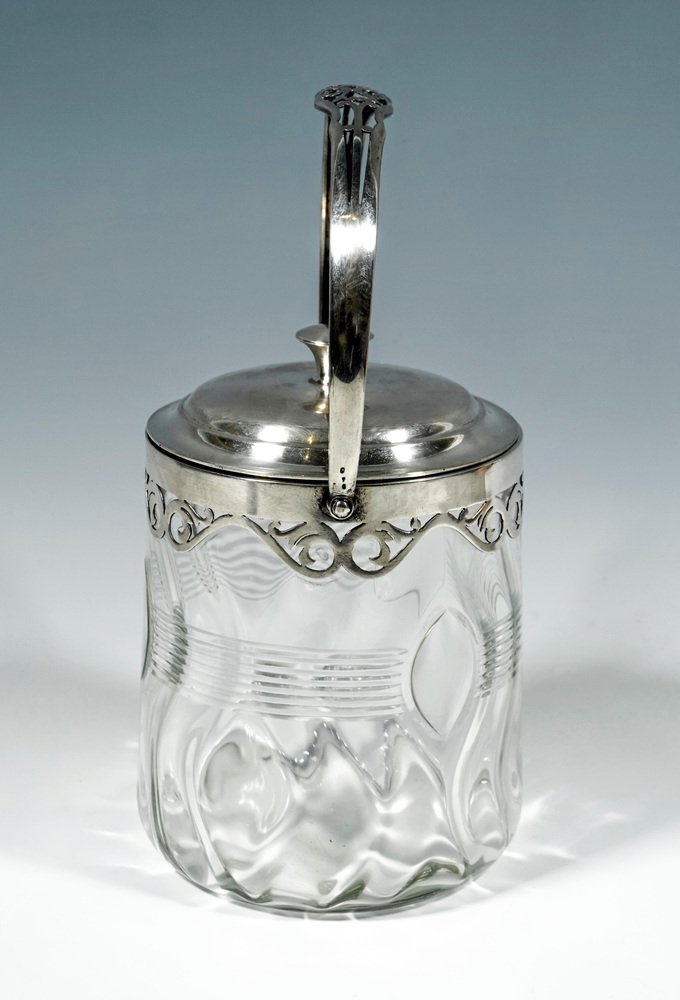 Art Deco Glass Ice Bucket with Silver Mount from Kattner & Co Vienna