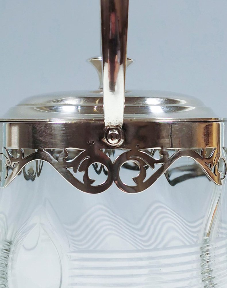 Art Deco Glass Ice Bucket with Silver Mount from Kattner & Co Vienna