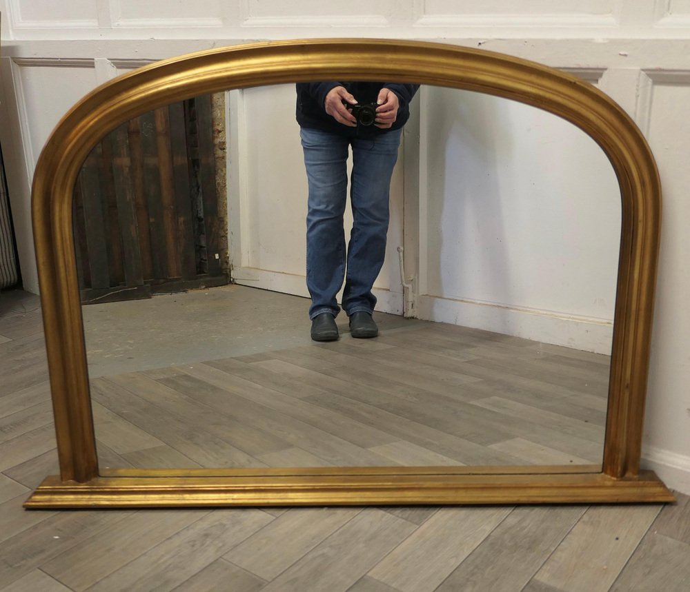Victorian Arched Dark Gold Over Mantle Mirror, 1960s for sale at Pamono