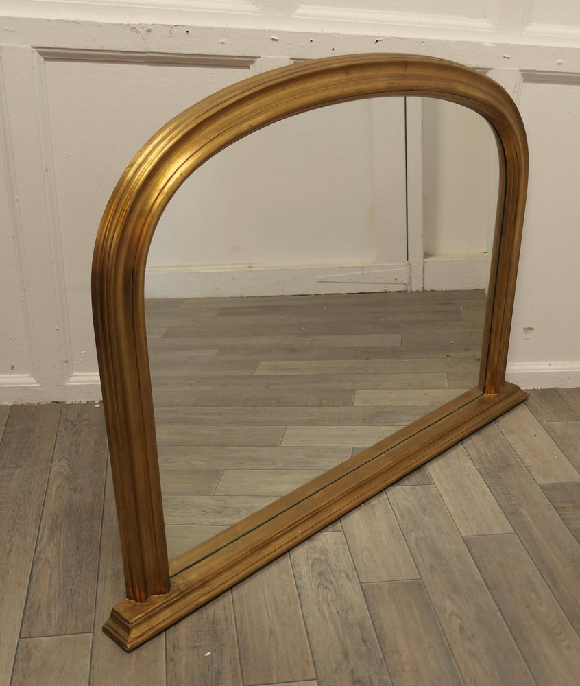 Victorian Arched Dark Gold Over Mantle Mirror, 1960s for sale at Pamono