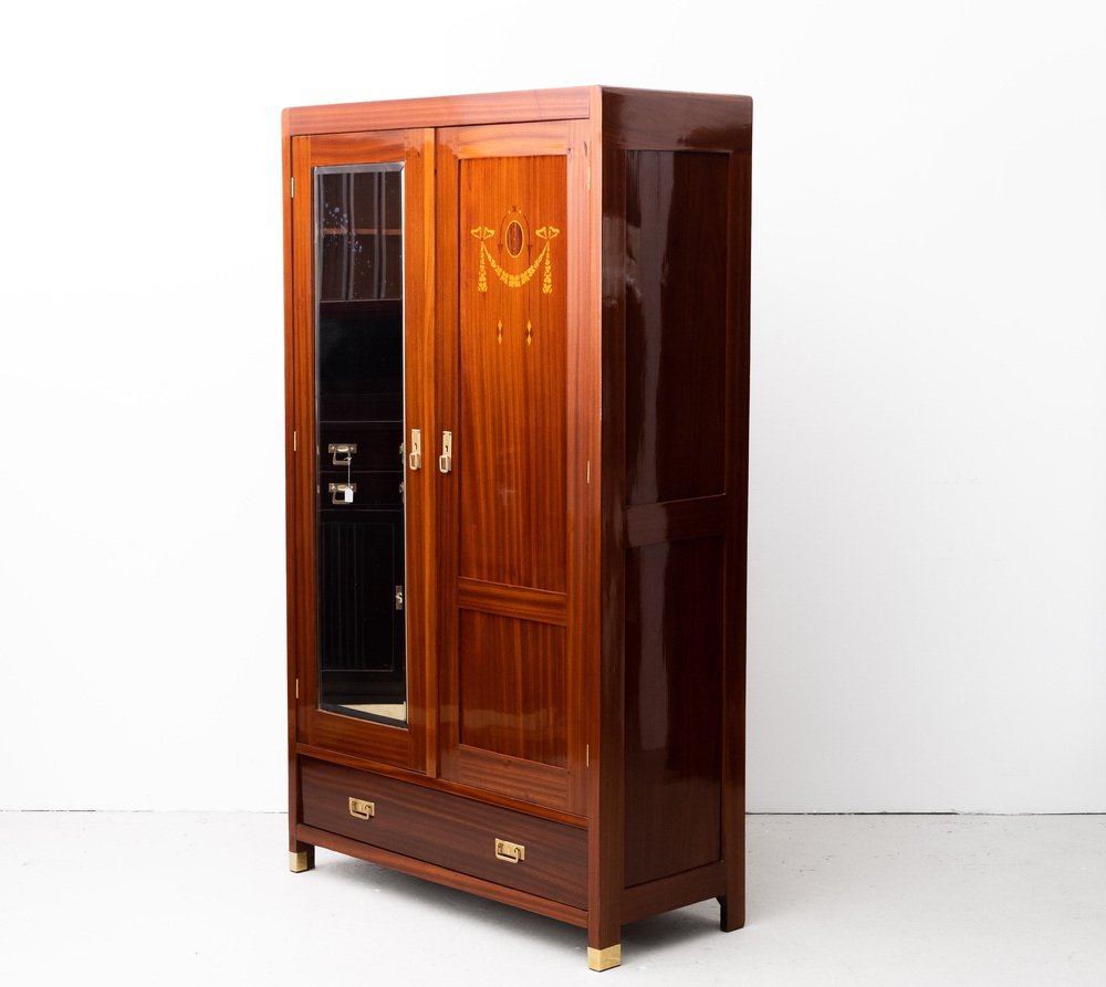 Art Nouveau Wardrobe with Mirror, 1890s for sale at Pamono