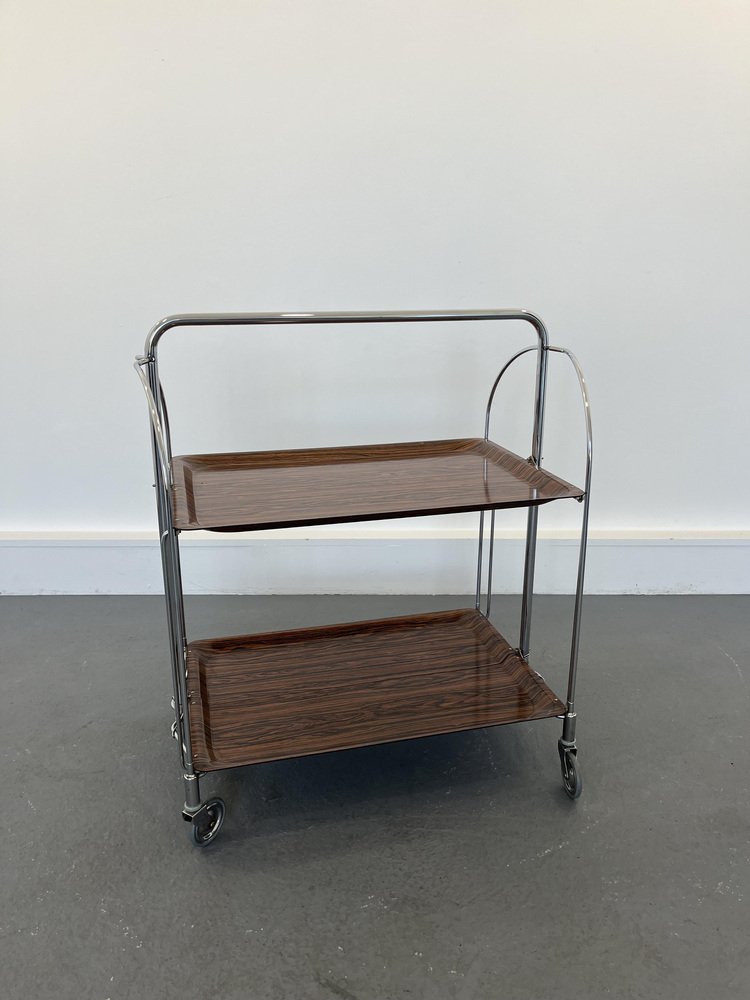 Chariot De Service Pliant Vintage CENTURY – Style Milieu De Siècle, Bois Et Métal