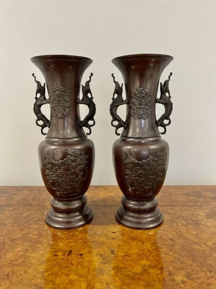 Antique Japanese Bronze Vases, 1860, Set of 2 for sale at Pamono