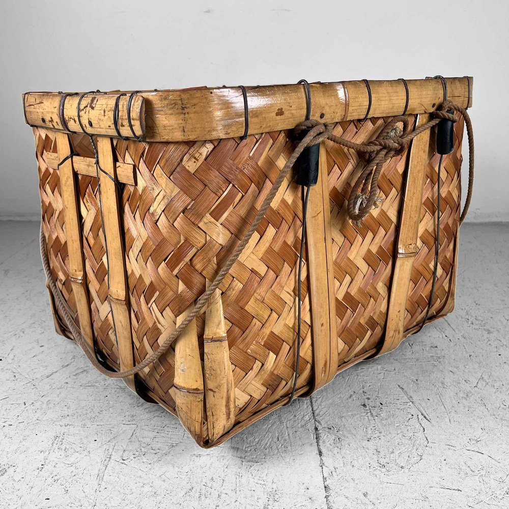 Cesto In Vimini Intrecciato Grande - Prodotto Naturale A Mano Con Inserti In Tessuto, 50x35x38 Cm - 6
