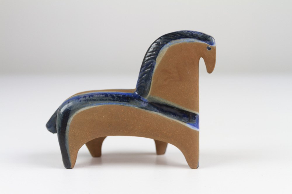 Statue de Cheval Tang en terre cuite émaillée - Bleu Ciel