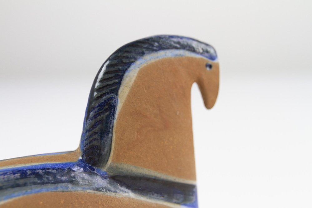 Sculpture Cheval En Argile émaillée – Art Populaire Avec Enfant Cavalier Par Lisa Larson