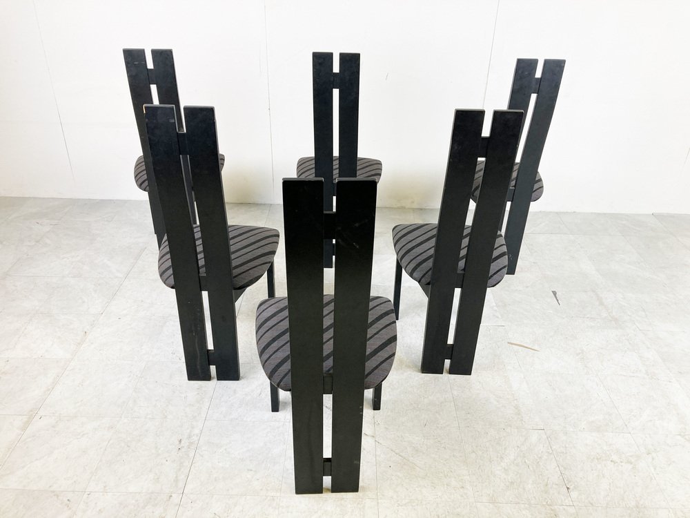 Black Wooden High Back Dining Chairs, 1980s, Set of 6 for sale at Pamono