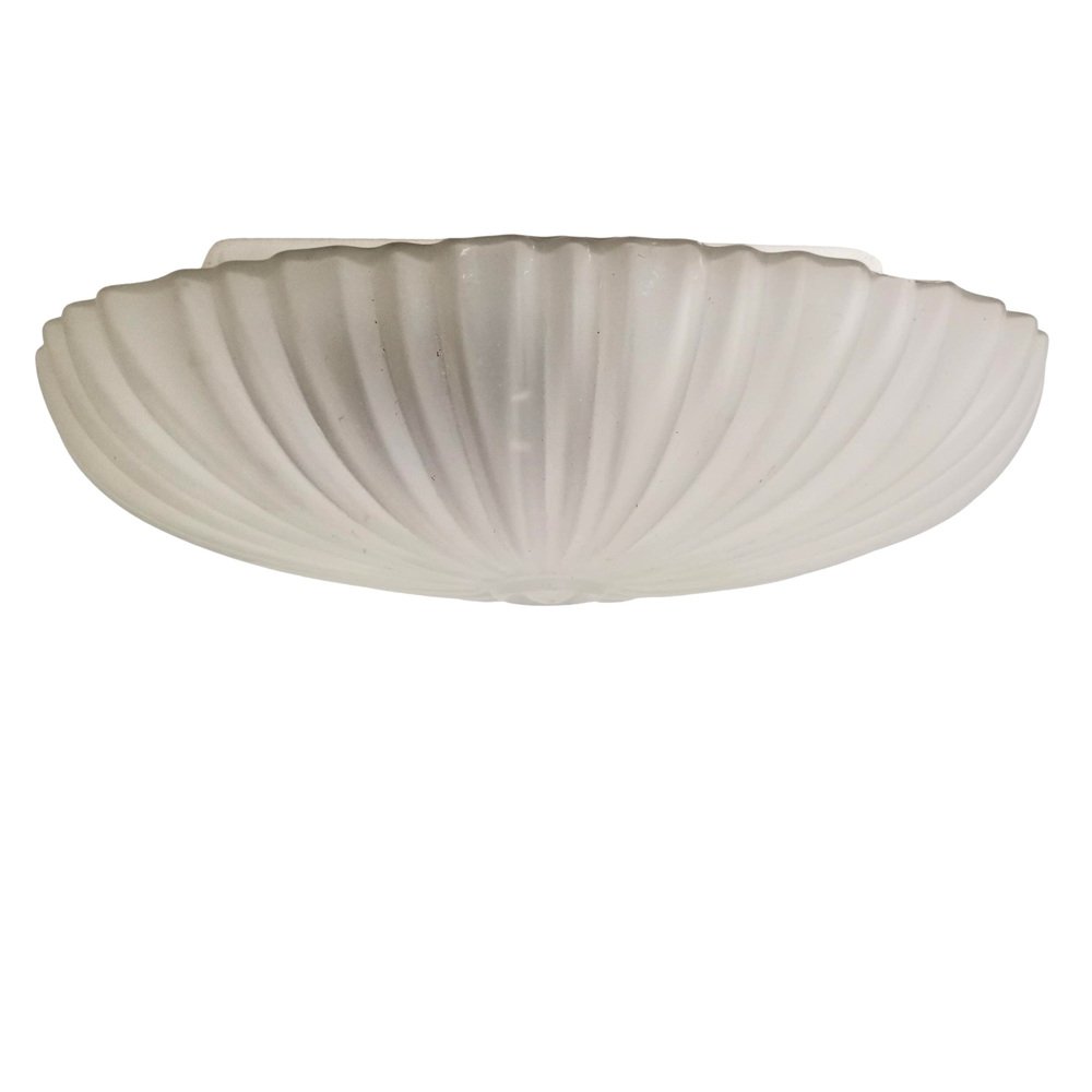 Oval Frosted Ribbed Glass Sea Shell Flush Mount Ceiling Light, 1970s ...