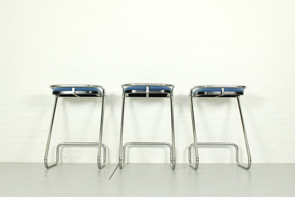 Italian Tubular Z Bar Stools in Chrome, 1970s, Set of 3 for sale at Pamono