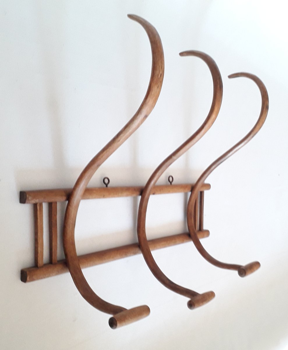 Curved Wood Wall Coat Rack, 1960s for sale at Pamono