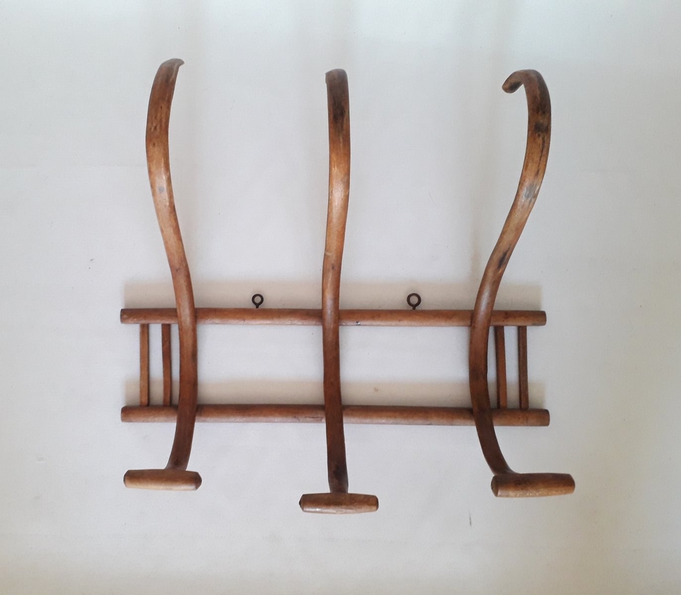 Curved Wood Wall Coat Rack, 1960s for sale at Pamono