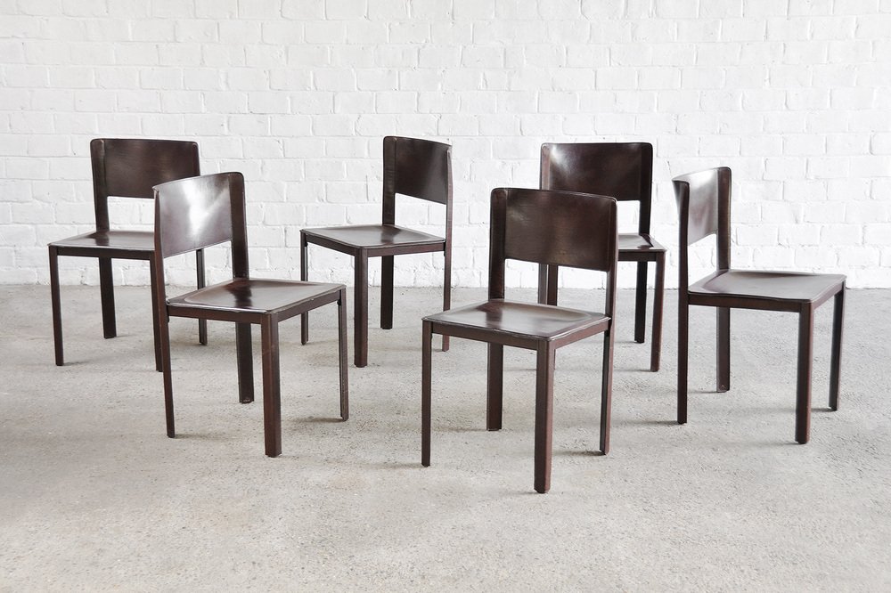 Italian Leather Dining Chairs in Red by Matteo Grassi, 1970s, Set of 6