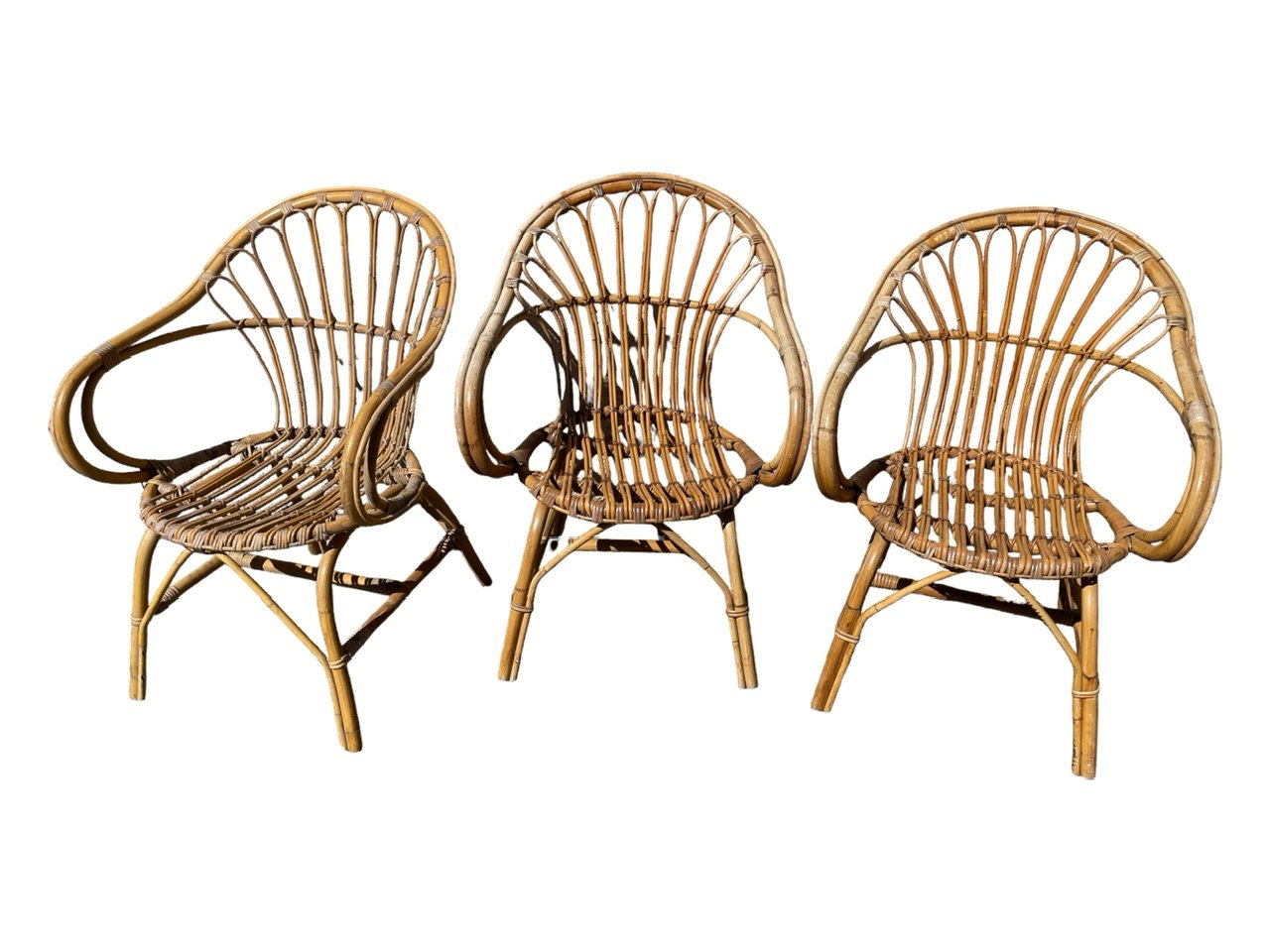 Sessel aus Rattan, 1970er, 3er Set bei Pamono kaufen