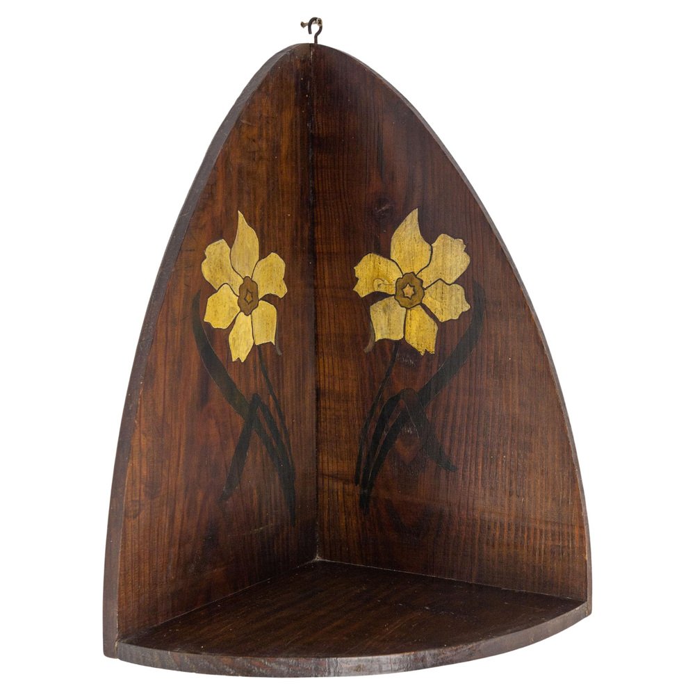Jugendstil Eckregal mit Bemalten Blumen, Französisch, 1920er bei Pamono